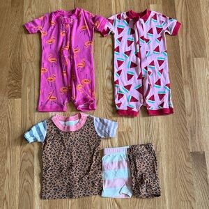 Hanna Andersson three Pink Flamingo, Watermelon & Leopard Mix Pajama Sets